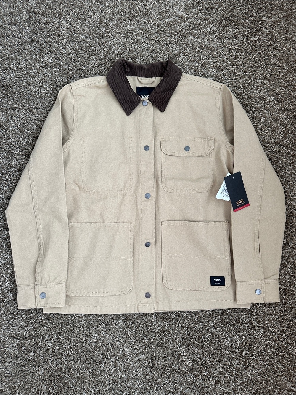 NWT Vans Women’s Drill Chore Coat with Brown Corduroy Collar 100% Cotton Size M